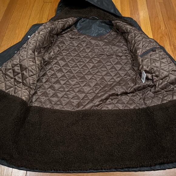 Nudie Jeans Co. Waxed Cotton Resin Hooded Parka Jacket Quilted Lining Sz Medium - Picture 3 of 10